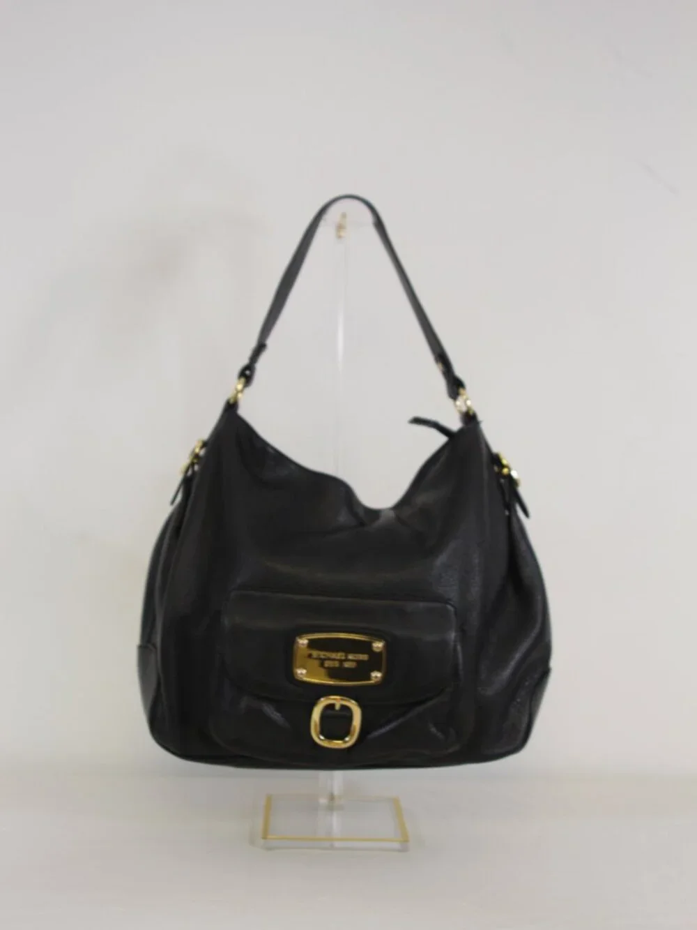 Michael Kors Black Pebbled Leather Hobo Shoulder Bag Gold Hardware